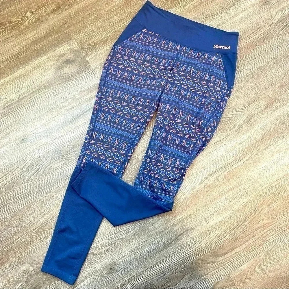 Marmot Geometric Aztec Leggings Blue Pink Yoga Pants: Small